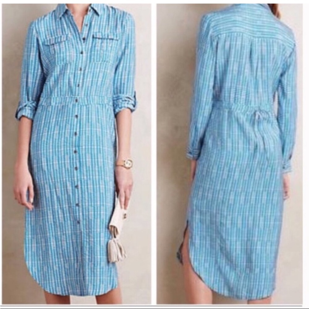 Maeve‎ Anthropologie Jemima Shirt Dress Button-Down Pocket Long Sleeve Blue 0